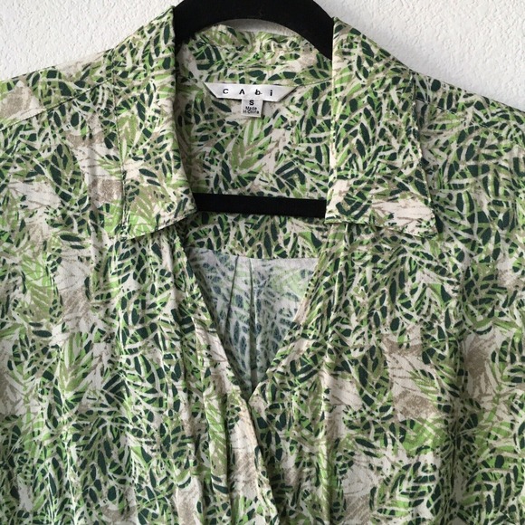 CAbi Green White Floral Faux Wrap Midi Dress 572 Rayon Blend Women's‎ Size S - Picture 2 of 8